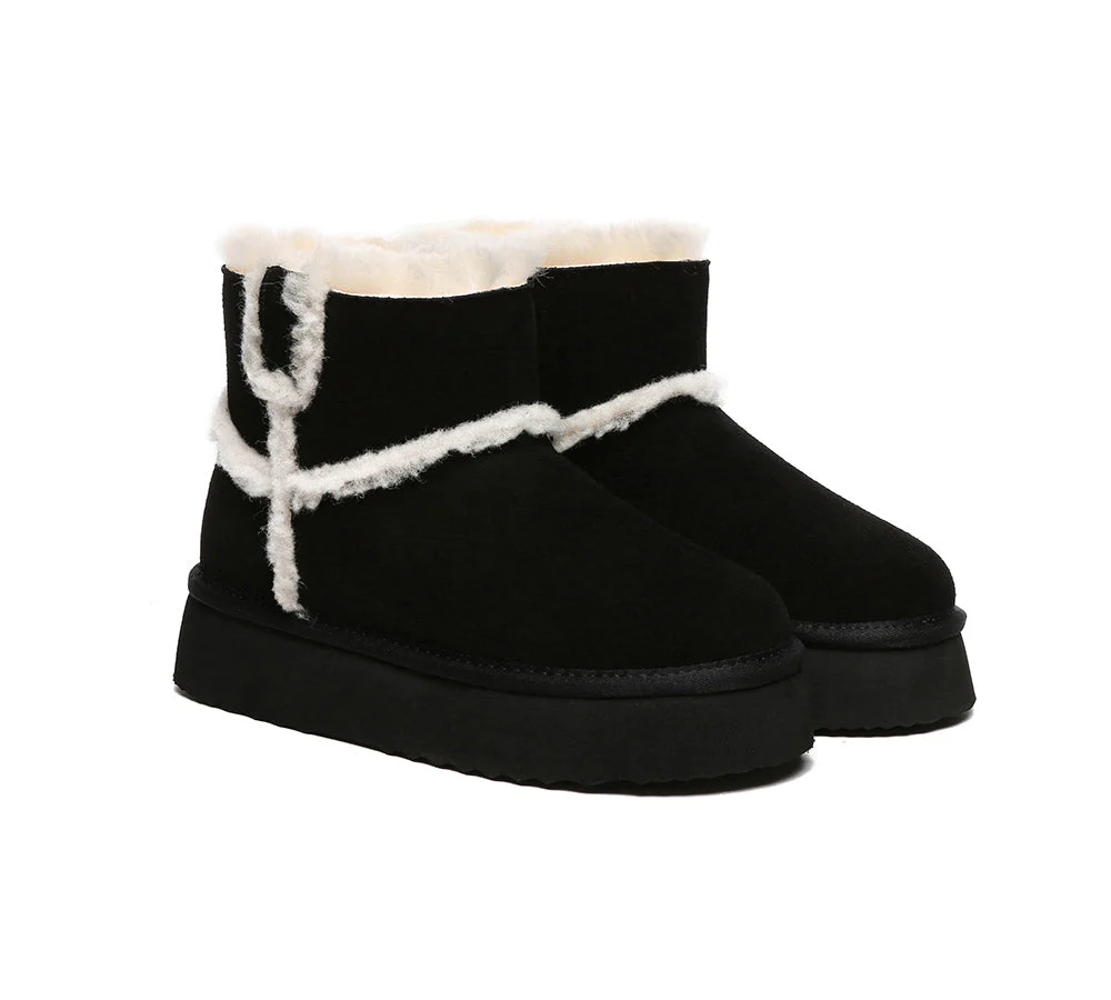 EVERAU® UGG Boots Women Sheepskin Wool Shearling Lined Ankle Platform Schunck - Image 8