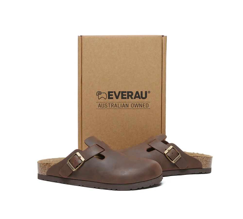 EVERAU® Women Leather Adjustable Buckled Straps Slip-on Flat Sandal Slides Brooklyn - Image 10