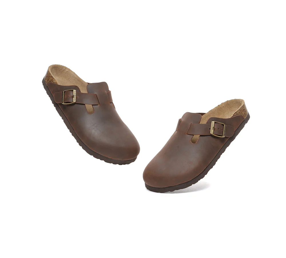 EVERAU® Women Leather Adjustable Buckled Straps Slip-on Flat Sandal Slides Brooklyn - Image 11