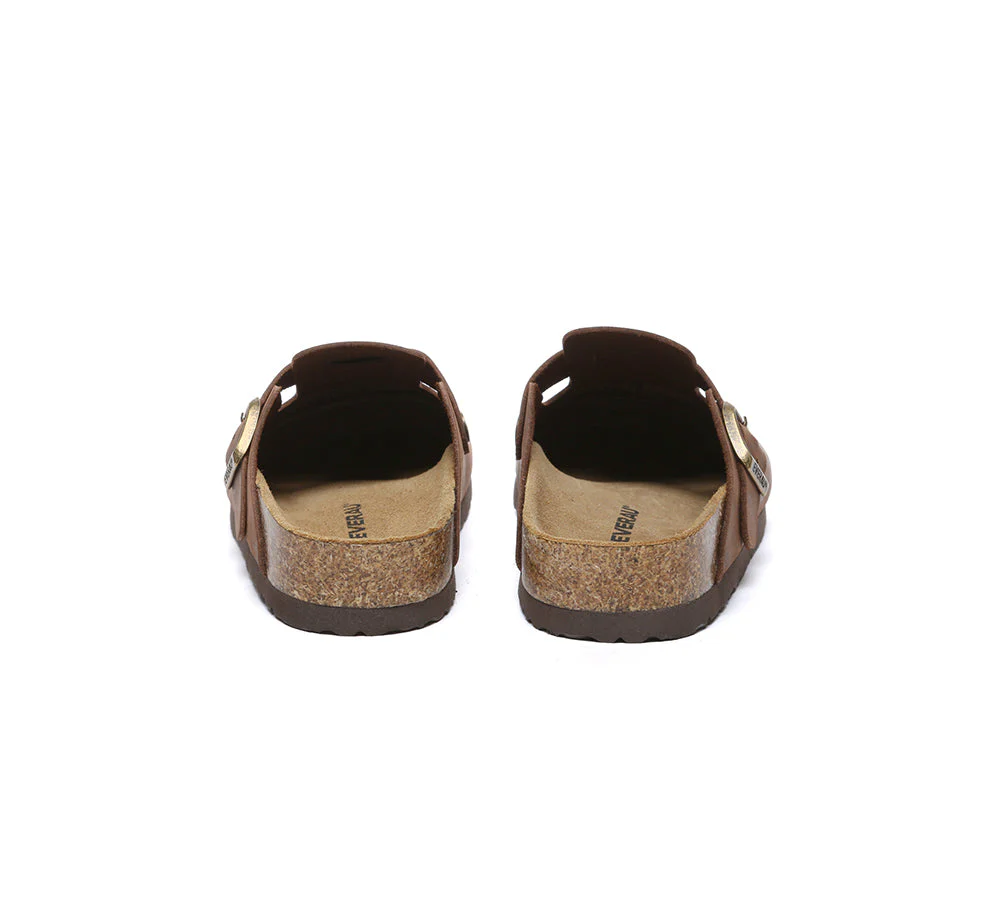 EVERAU® Women Leather Adjustable Buckled Straps Slip-on Flat Sandal Slides Brooklyn - Image 13
