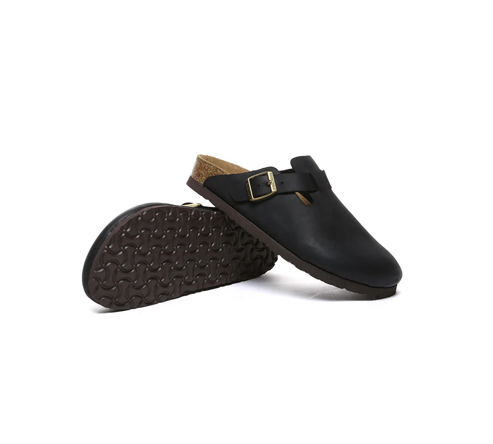 EVERAU® Women Leather Adjustable Buckled Straps Slip-on Flat Sandal Slides Brooklyn - Image 15