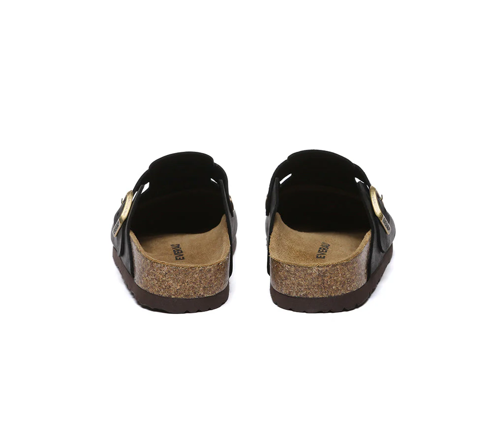 EVERAU® Women Leather Adjustable Buckled Straps Slip-on Flat Sandal Slides Brooklyn - Image 19