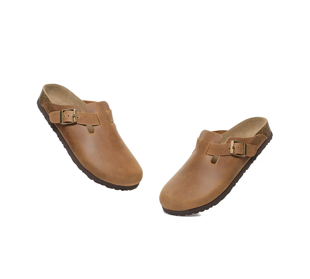 EVERAU® Women Leather Adjustable Buckled Straps Slip-on Flat Sandal Slides Brooklyn - Image 5
