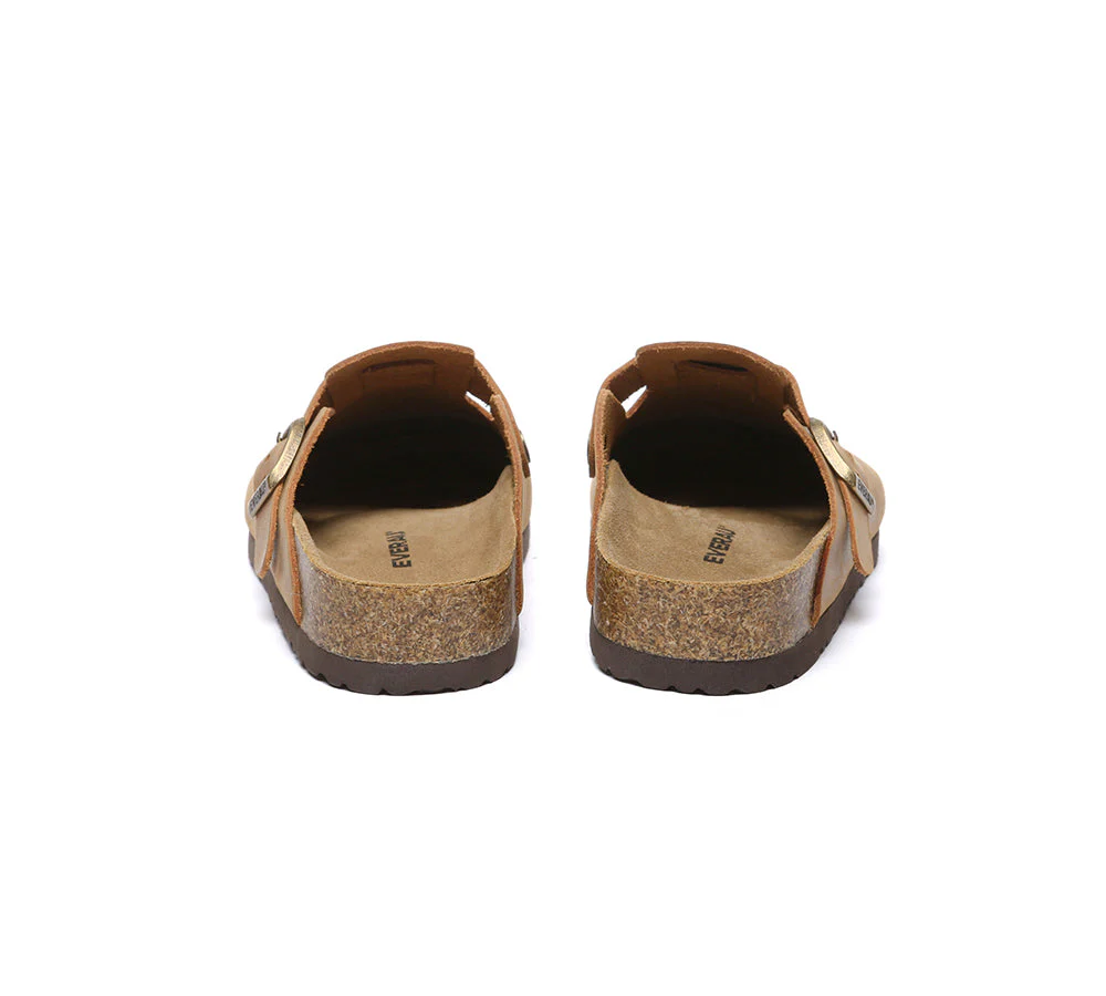 EVERAU® Women Leather Adjustable Buckled Straps Slip-on Flat Sandal Slides Brooklyn - Image 7