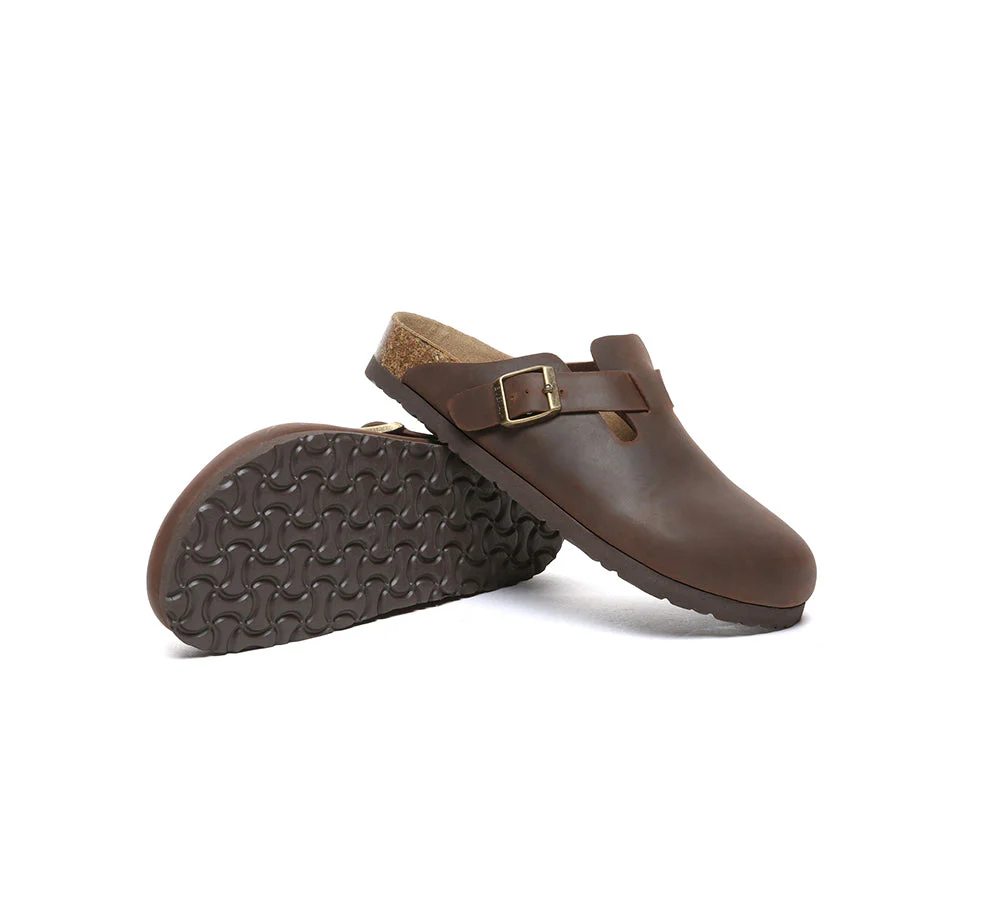 EVERAU® Women Leather Adjustable Buckled Straps Slip-on Flat Sandal Slides Brooklyn - Image 9