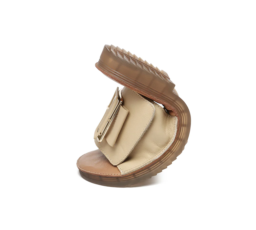 EVERAU® Women Leather Buckle Adjustable Ultra Soft Flat Slides Bera - Image 26