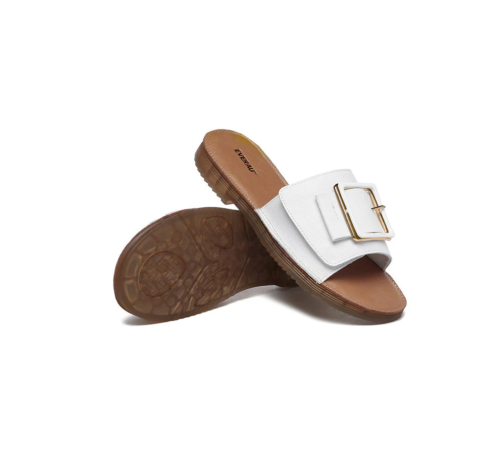EVERAU® Women Leather Buckle Adjustable Ultra Soft Flat Slides Bera - Image 3