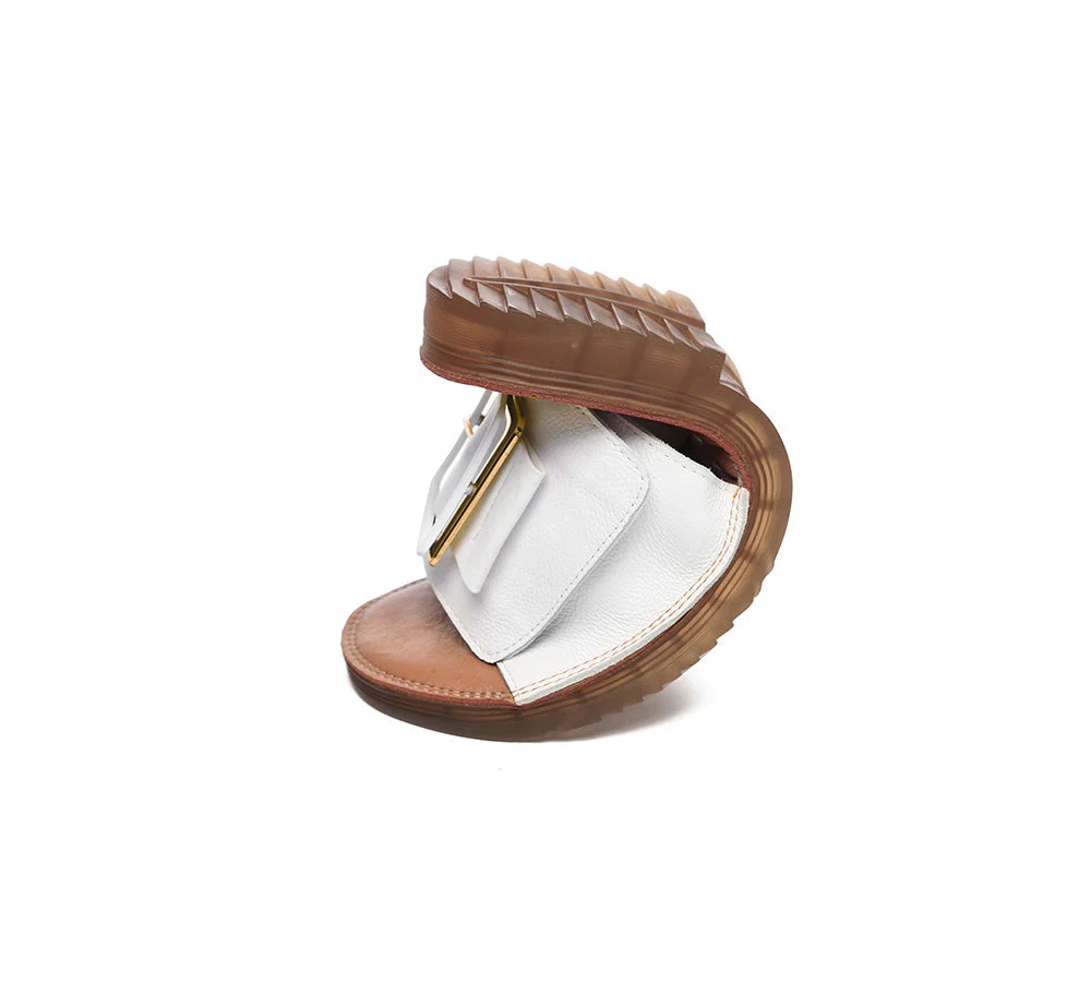 EVERAU® Women Leather Buckle Adjustable Ultra Soft Flat Slides Bera - Image 9