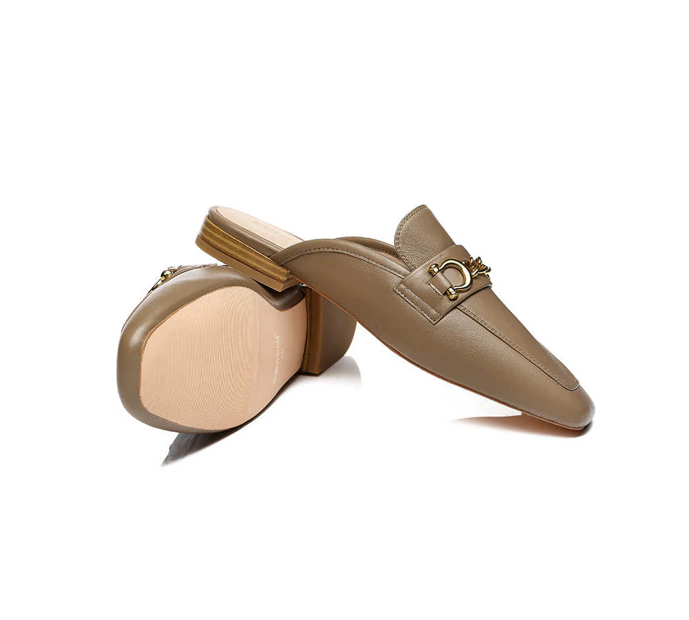 EVERAU® Women Leather Buckle Flat Loafer Slides Grier - Image 10