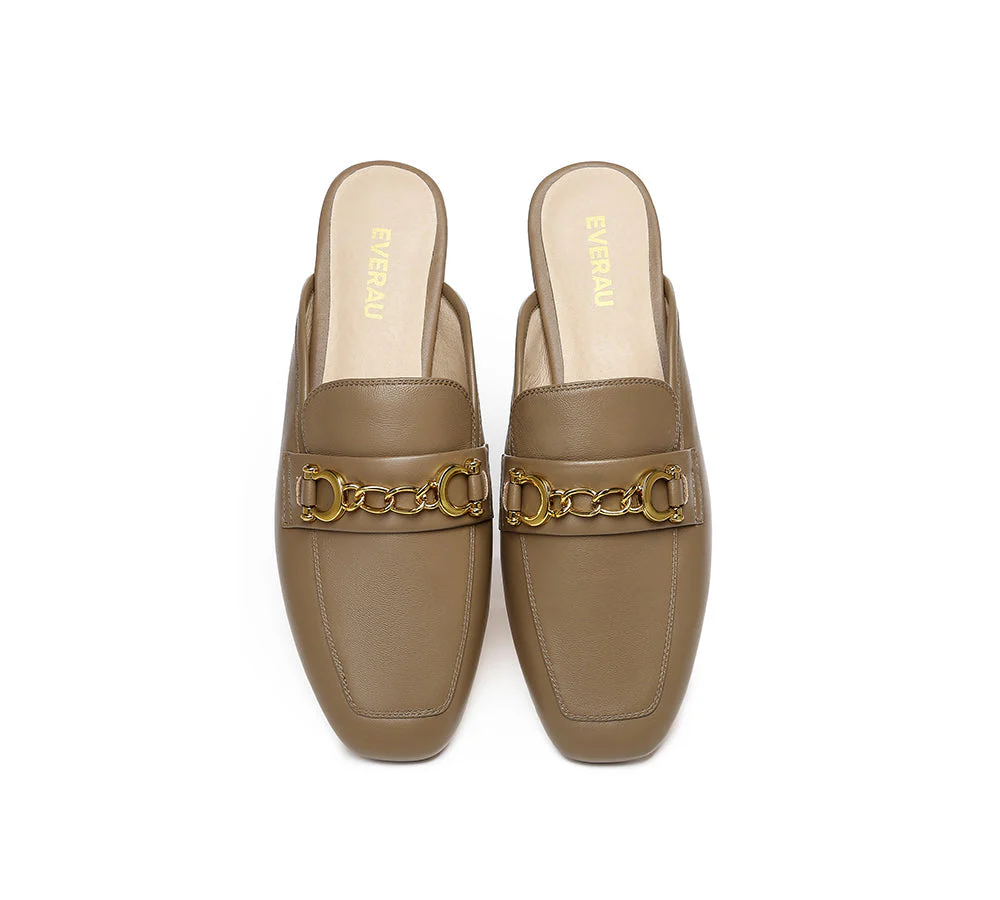 EVERAU® Women Leather Buckle Flat Loafer Slides Grier - Image 13