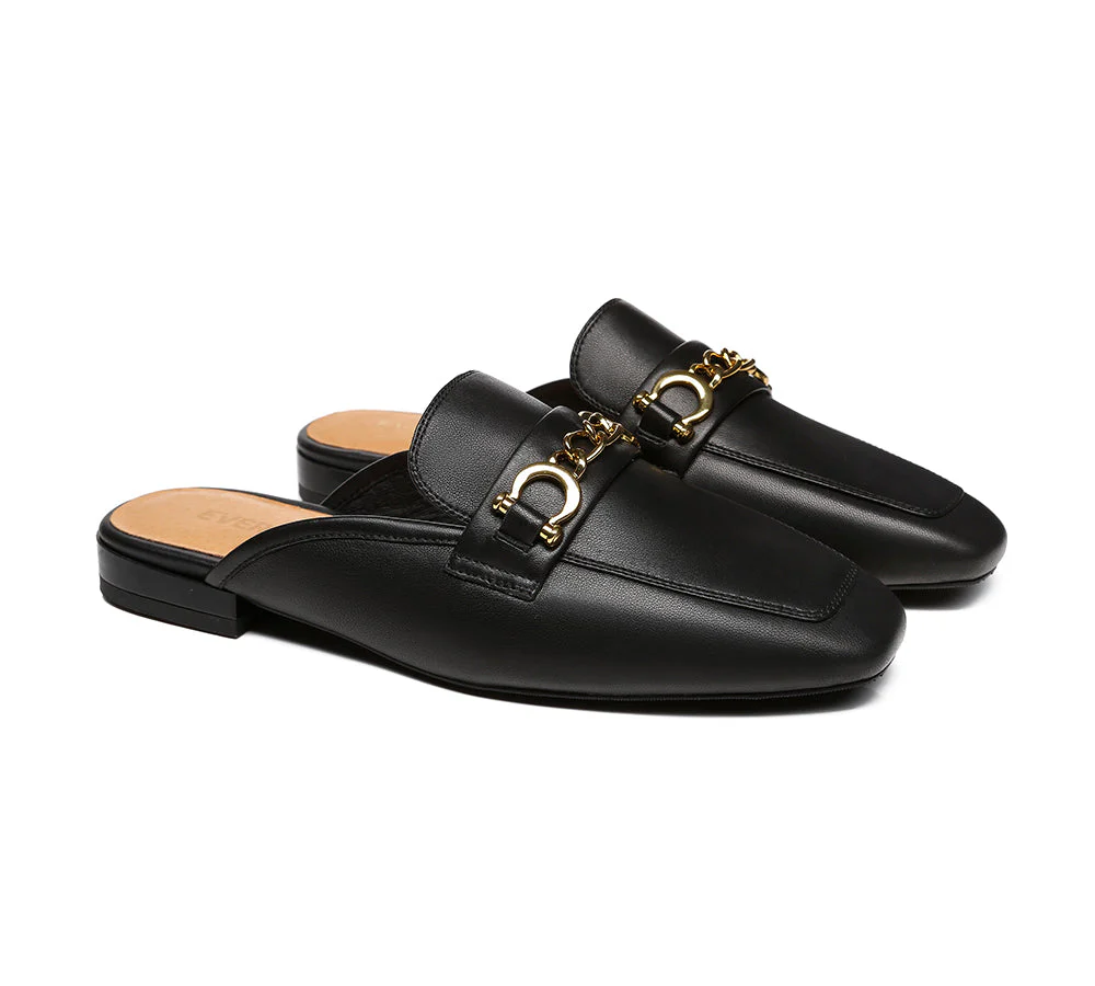 EVERAU® Women Leather Buckle Flat Loafer Slides Grier - Image 15