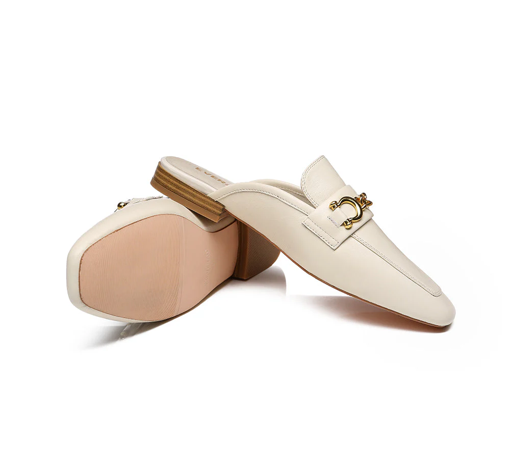 EVERAU® Women Leather Buckle Flat Loafer Slides Grier - Image 4