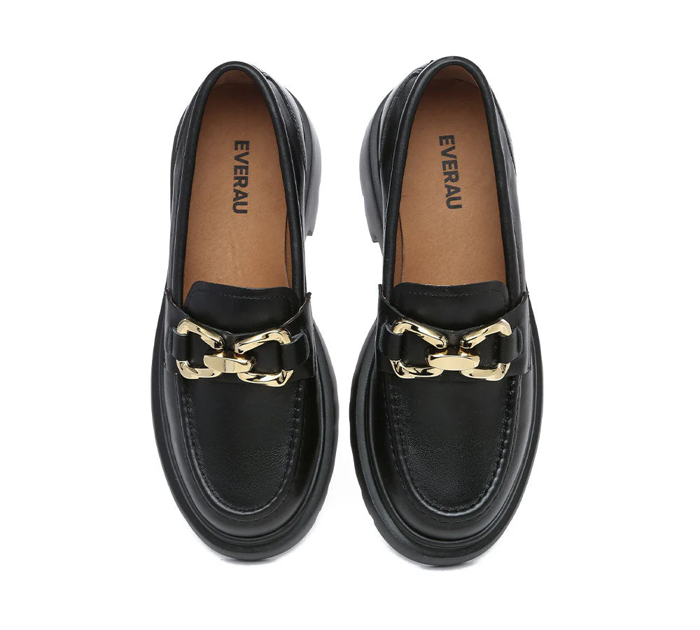 EVERAU® Women Leather Gold Buckle Platform Chunky Loafers Della - Image 10