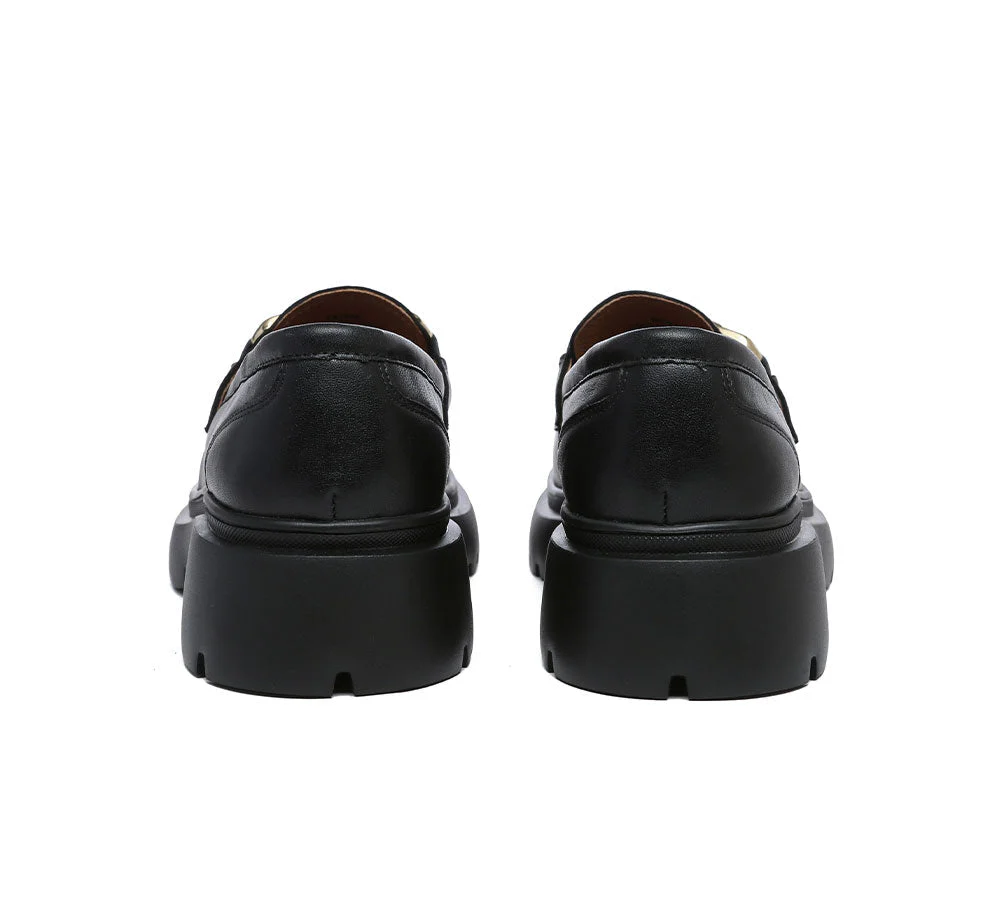 EVERAU® Women Leather Gold Buckle Platform Chunky Loafers Della - Image 11