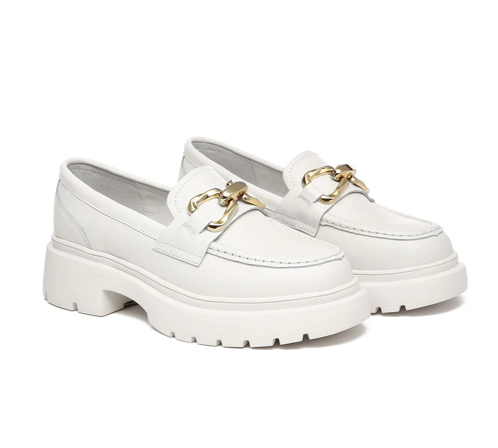 EVERAU® Women Leather Gold Buckle Platform Chunky Loafers Della - Image 2