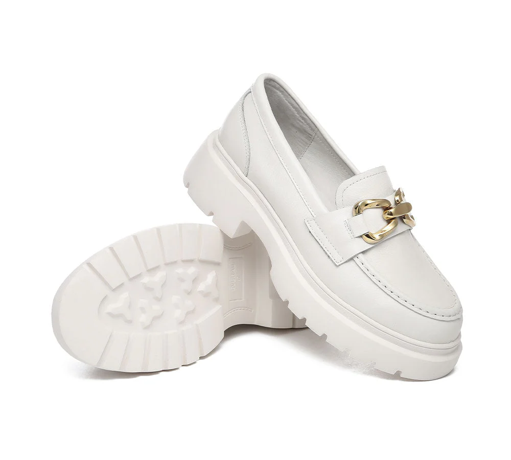 EVERAU® Women Leather Gold Buckle Platform Chunky Loafers Della - Image 3