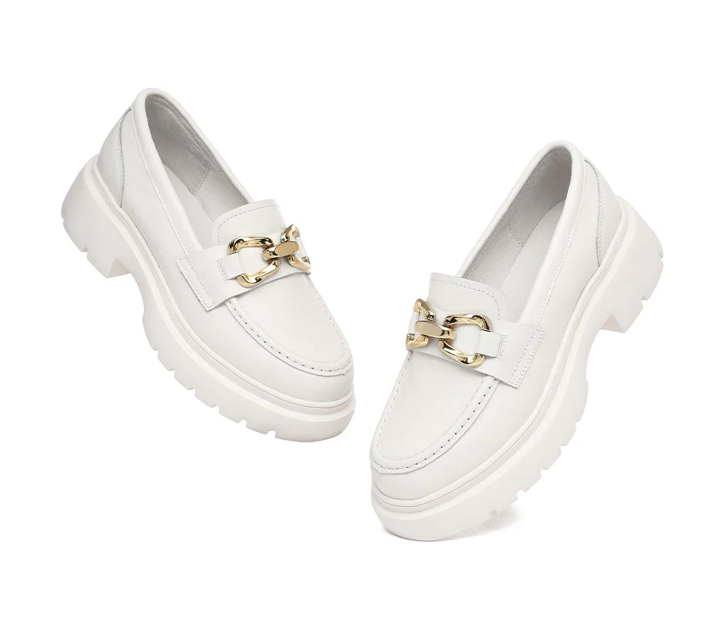 EVERAU® Women Leather Gold Buckle Platform Chunky Loafers Della - Image 4