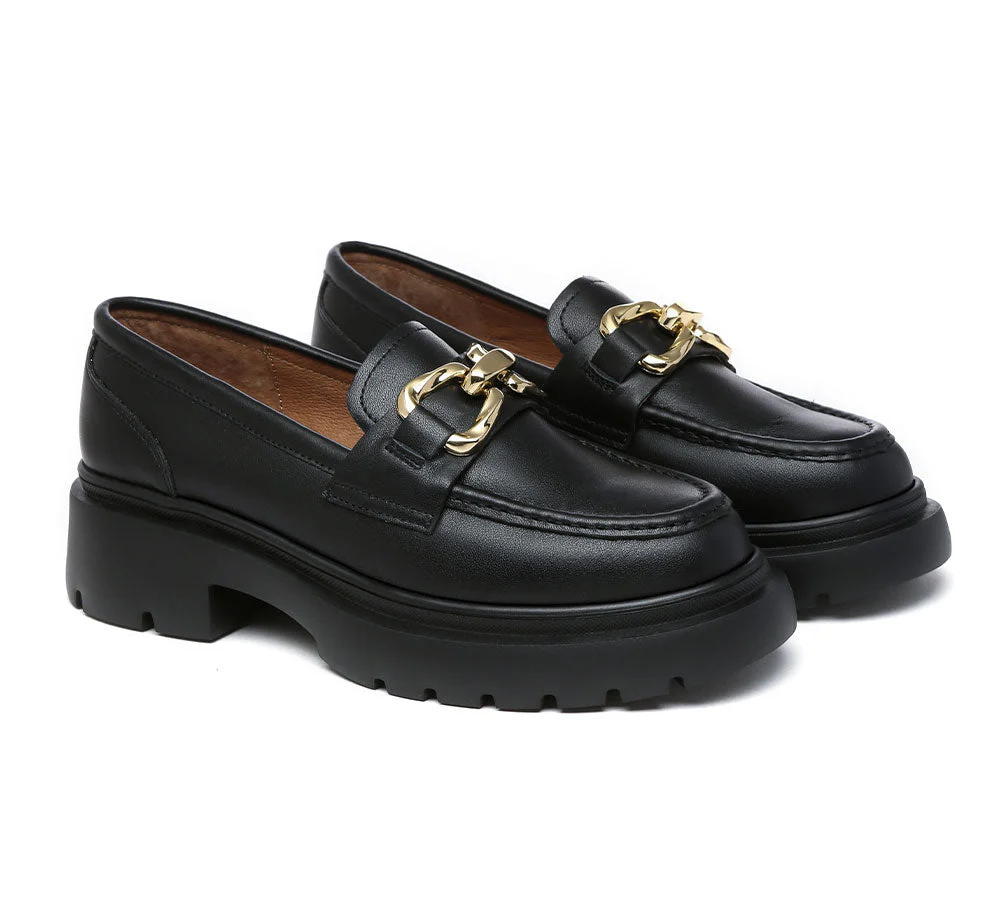 EVERAU® Women Leather Gold Buckle Platform Chunky Loafers Della - Image 7