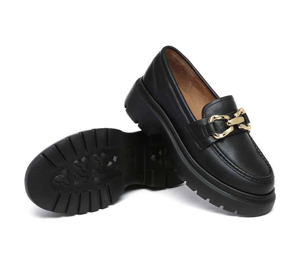 EVERAU® Women Leather Gold Buckle Platform Chunky Loafers Della - Image 8