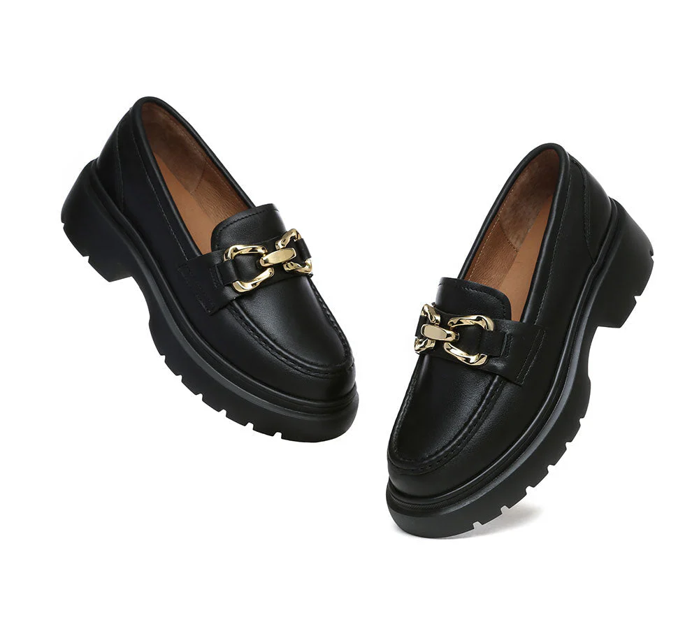 EVERAU® Women Leather Gold Buckle Platform Chunky Loafers Della - Image 9