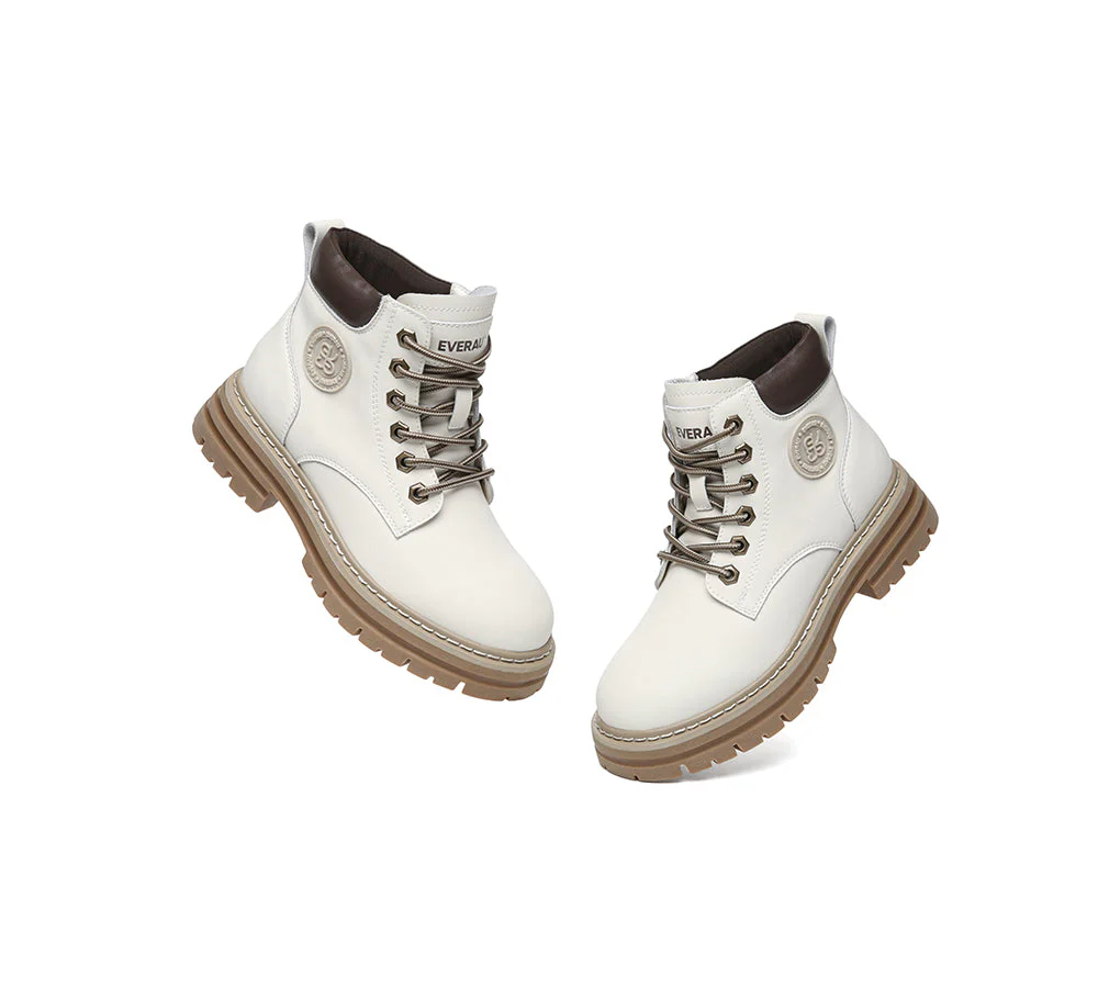 EVERAU® Women Leather Lace Up Chunky Boots Stephanie - Image 12