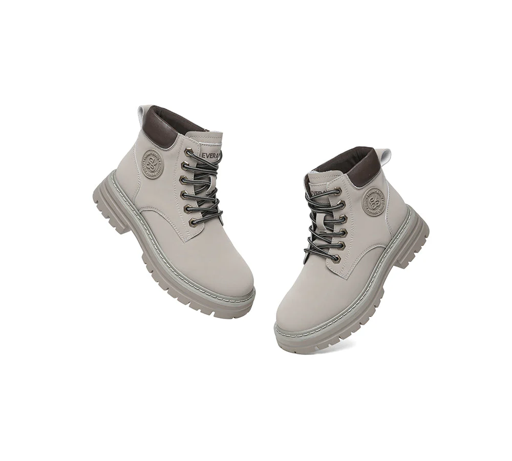 EVERAU® Women Leather Lace Up Chunky Boots Stephanie - Image 18