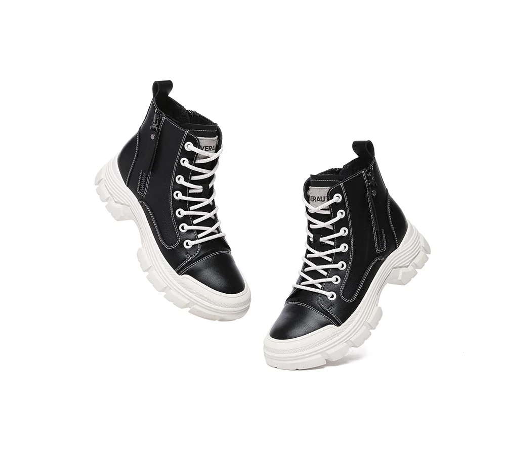 EVERAU® Women Leather Lace Up Zipper Chunky Boots Lorrin - Image 11
