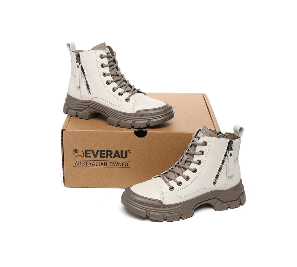 EVERAU® Women Leather Lace Up Zipper Chunky Boots Lorrin - Image 4