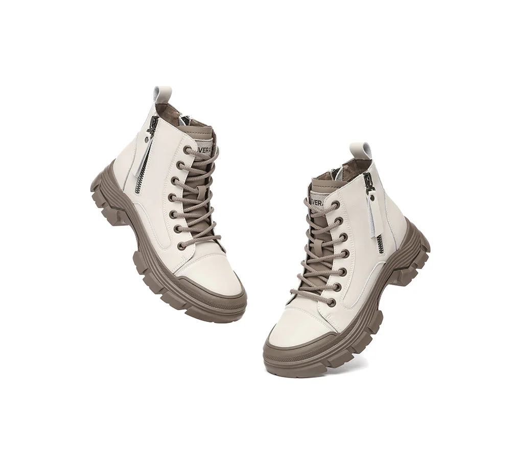 EVERAU® Women Leather Lace Up Zipper Chunky Boots Lorrin - Image 5