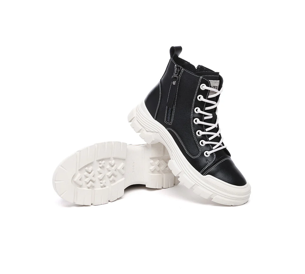 EVERAU® Women Leather Lace Up Zipper Chunky Boots Lorrin - Image 9