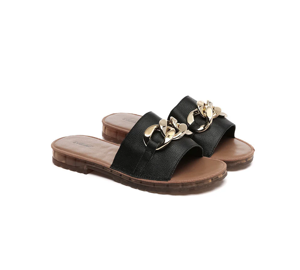 EVERAU® Women Leather Metal Ultra Soft Flat Slides Jianna - Image 10