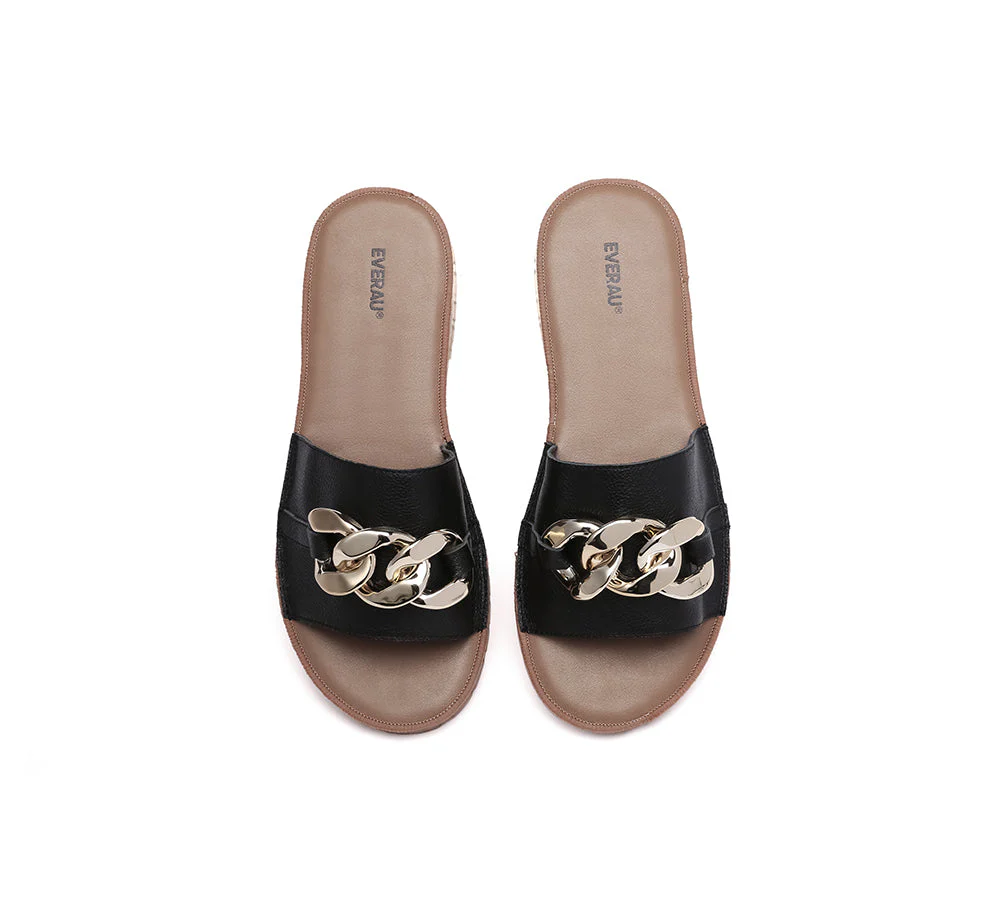 EVERAU® Women Leather Metal Ultra Soft Flat Slides Jianna - Image 12