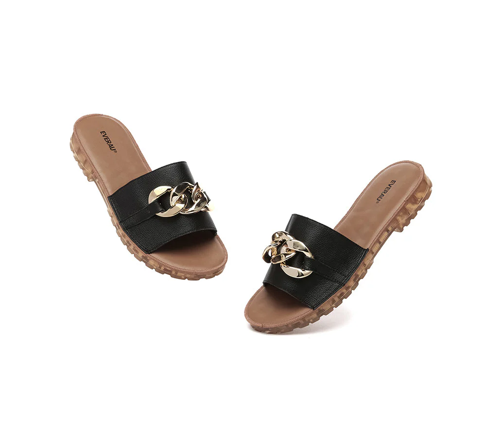EVERAU® Women Leather Metal Ultra Soft Flat Slides Jianna - Image 13