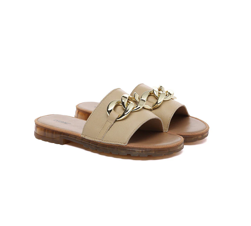 EVERAU® Women Leather Metal Ultra Soft Flat Slides Jianna - Image 16