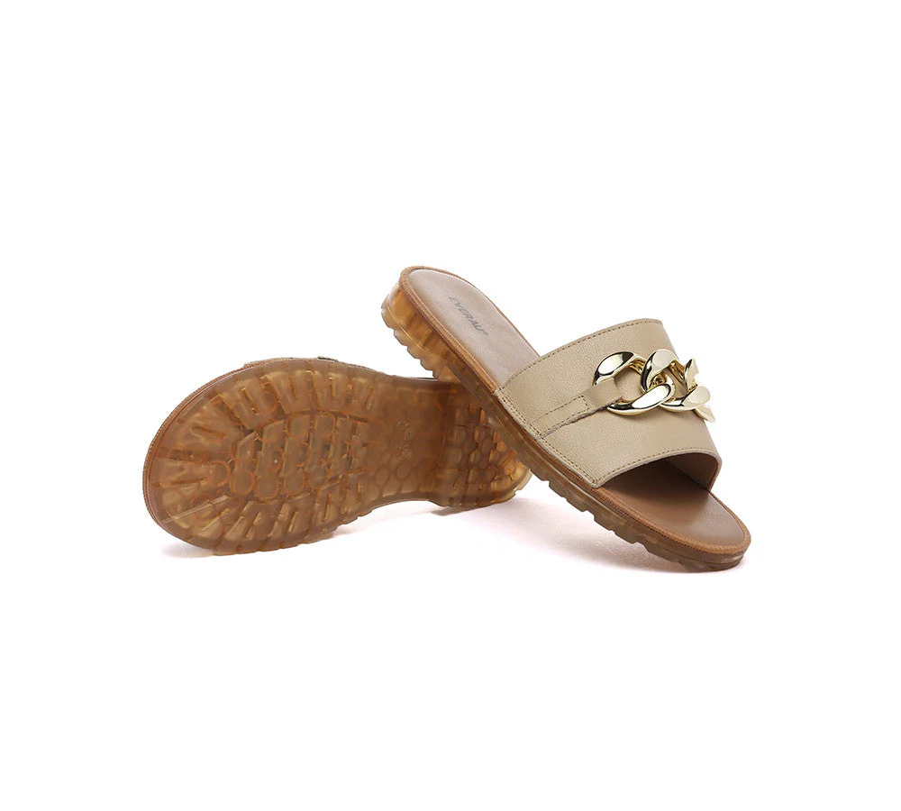 EVERAU® Women Leather Metal Ultra Soft Flat Slides Jianna - Image 17