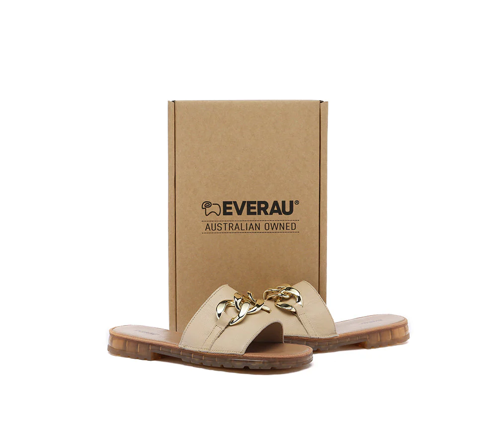 EVERAU® Women Leather Metal Ultra Soft Flat Slides Jianna - Image 18