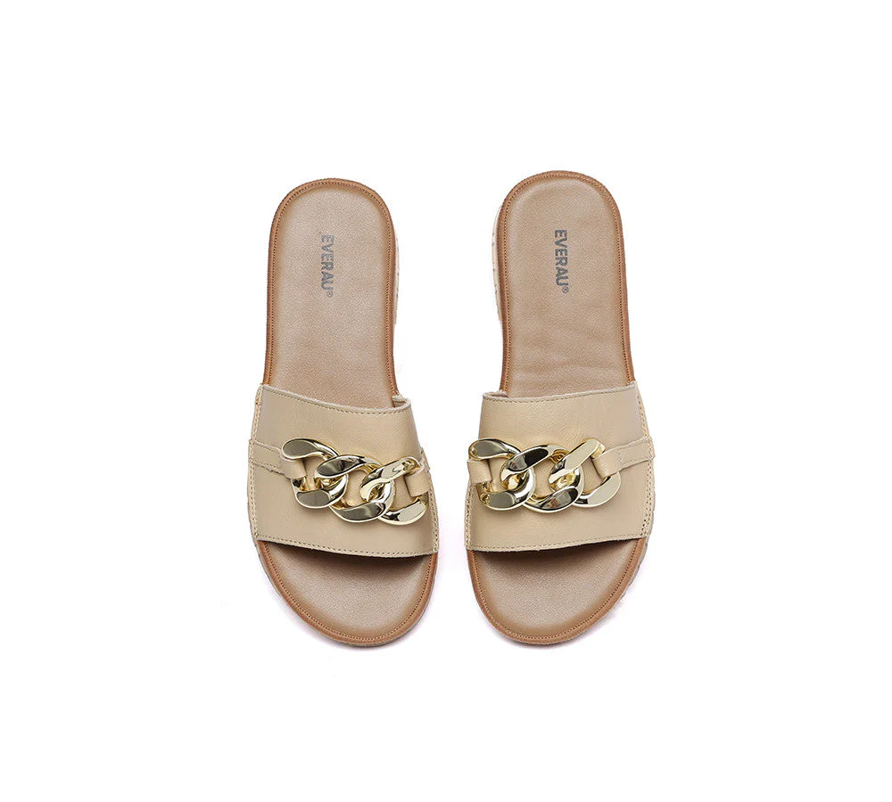 EVERAU® Women Leather Metal Ultra Soft Flat Slides Jianna - Image 19
