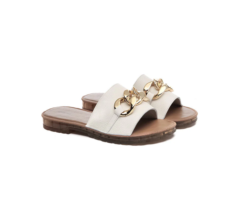 EVERAU® Women Leather Metal Ultra Soft Flat Slides Jianna - Image 2