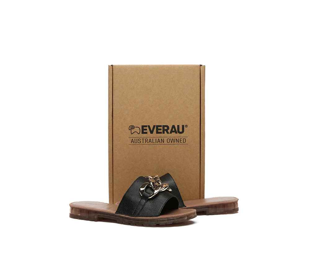 EVERAU® Women Leather Metal Ultra Soft Flat Slides Jianna - Image 20