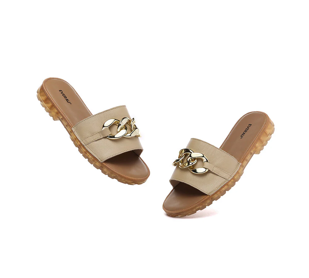 EVERAU® Women Leather Metal Ultra Soft Flat Slides Jianna - Image 21