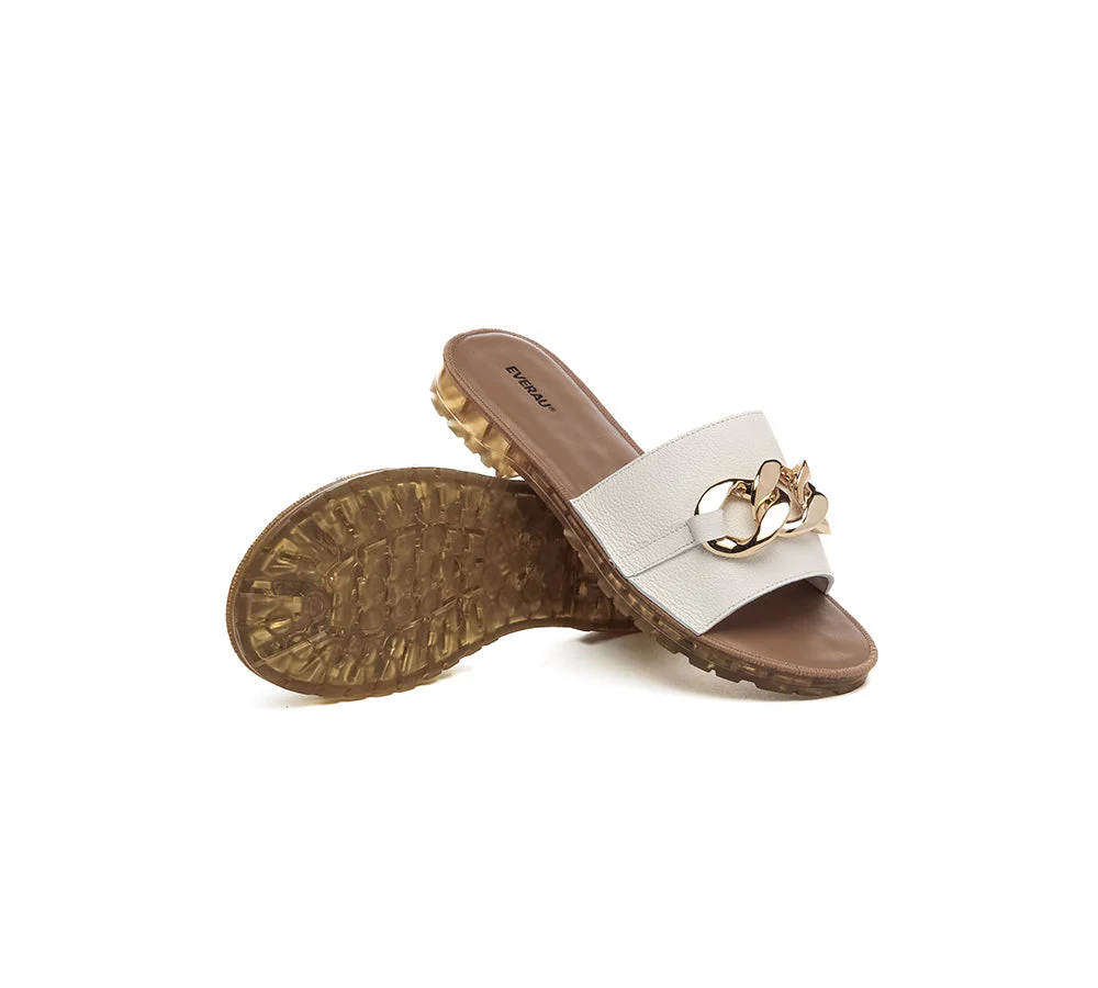 EVERAU® Women Leather Metal Ultra Soft Flat Slides Jianna - Image 3