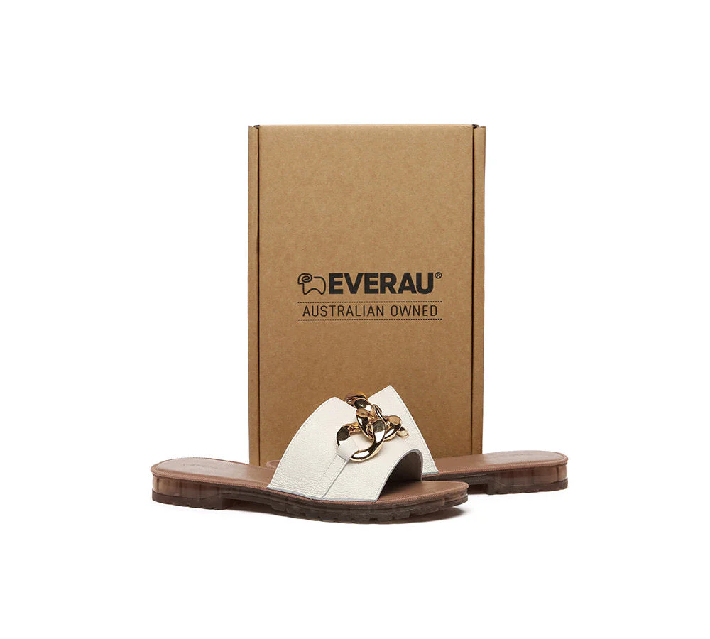 EVERAU® Women Leather Metal Ultra Soft Flat Slides Jianna - Image 4