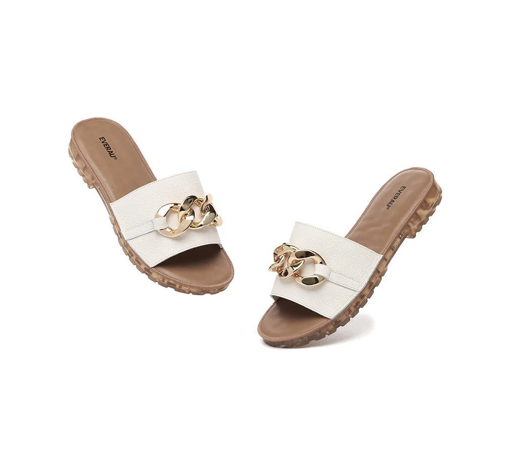 EVERAU® Women Leather Metal Ultra Soft Flat Slides Jianna - Image 5