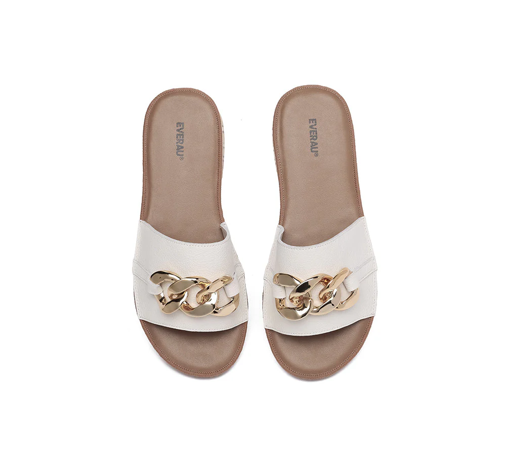 EVERAU® Women Leather Metal Ultra Soft Flat Slides Jianna - Image 6