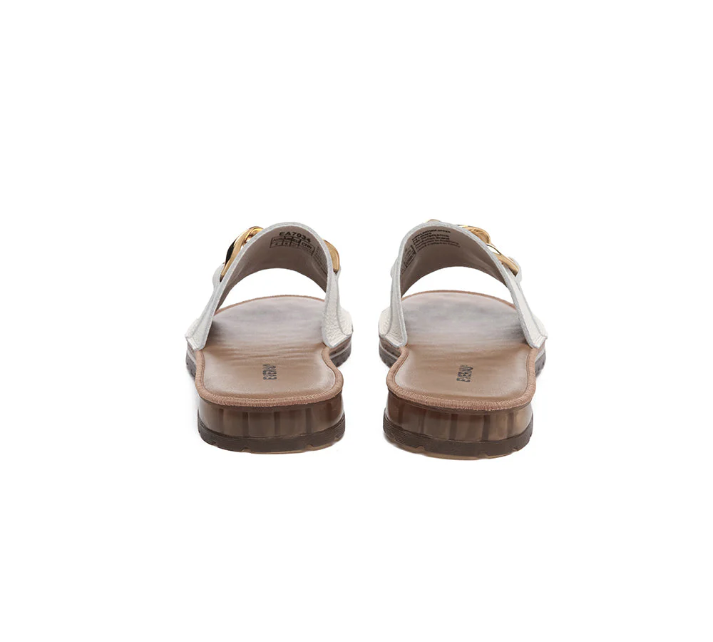 EVERAU® Women Leather Metal Ultra Soft Flat Slides Jianna - Image 7