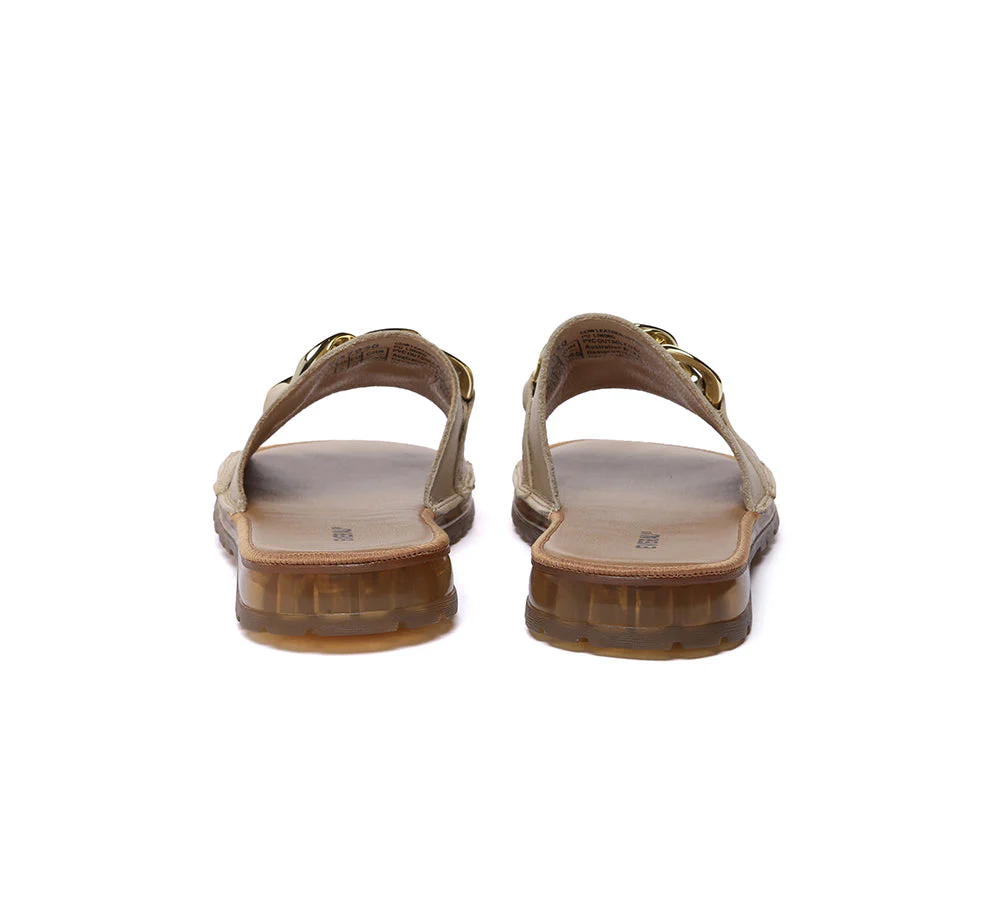 EVERAU® Women Leather Metal Ultra Soft Flat Slides Jianna - Image 9