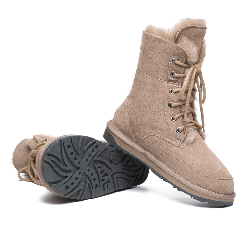 EVERAU® Women Sheepskin Wool Lace Up Ankle Fashion Boots Pathfinder - Image 10
