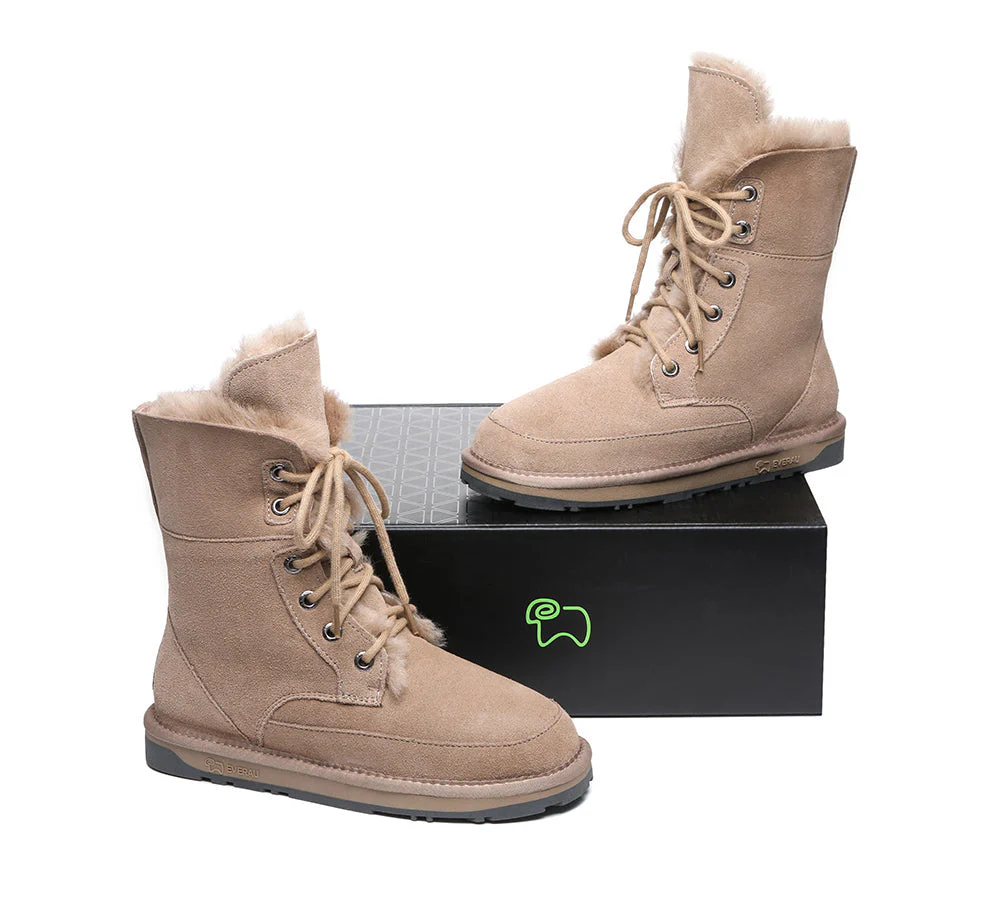 EVERAU® Women Sheepskin Wool Lace Up Ankle Fashion Boots Pathfinder - Image 11
