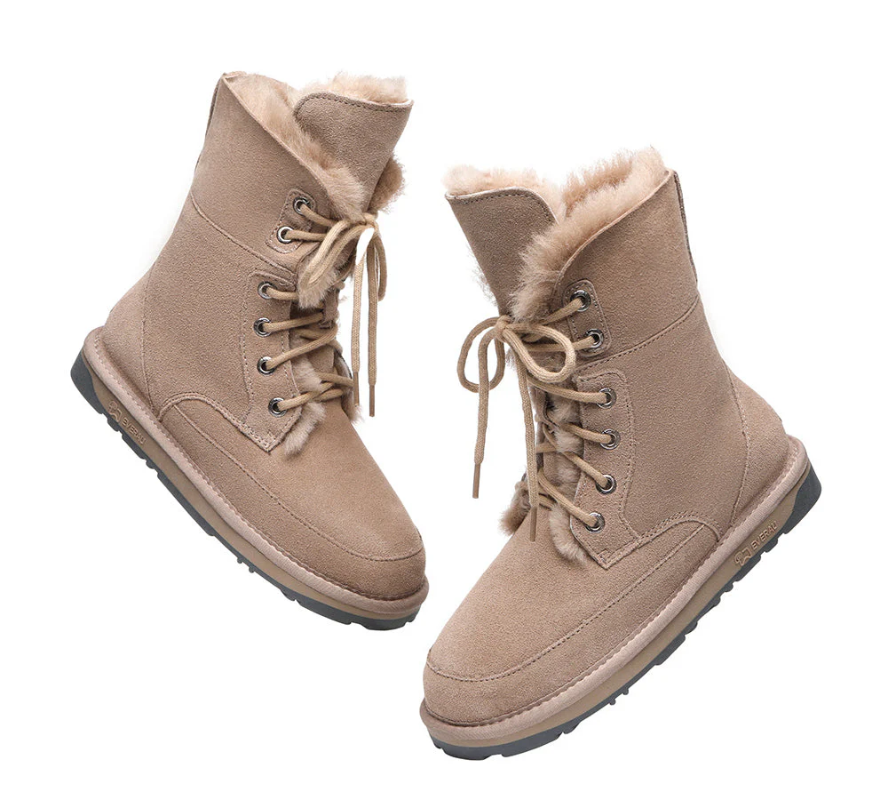 EVERAU® Women Sheepskin Wool Lace Up Ankle Fashion Boots Pathfinder - Image 12