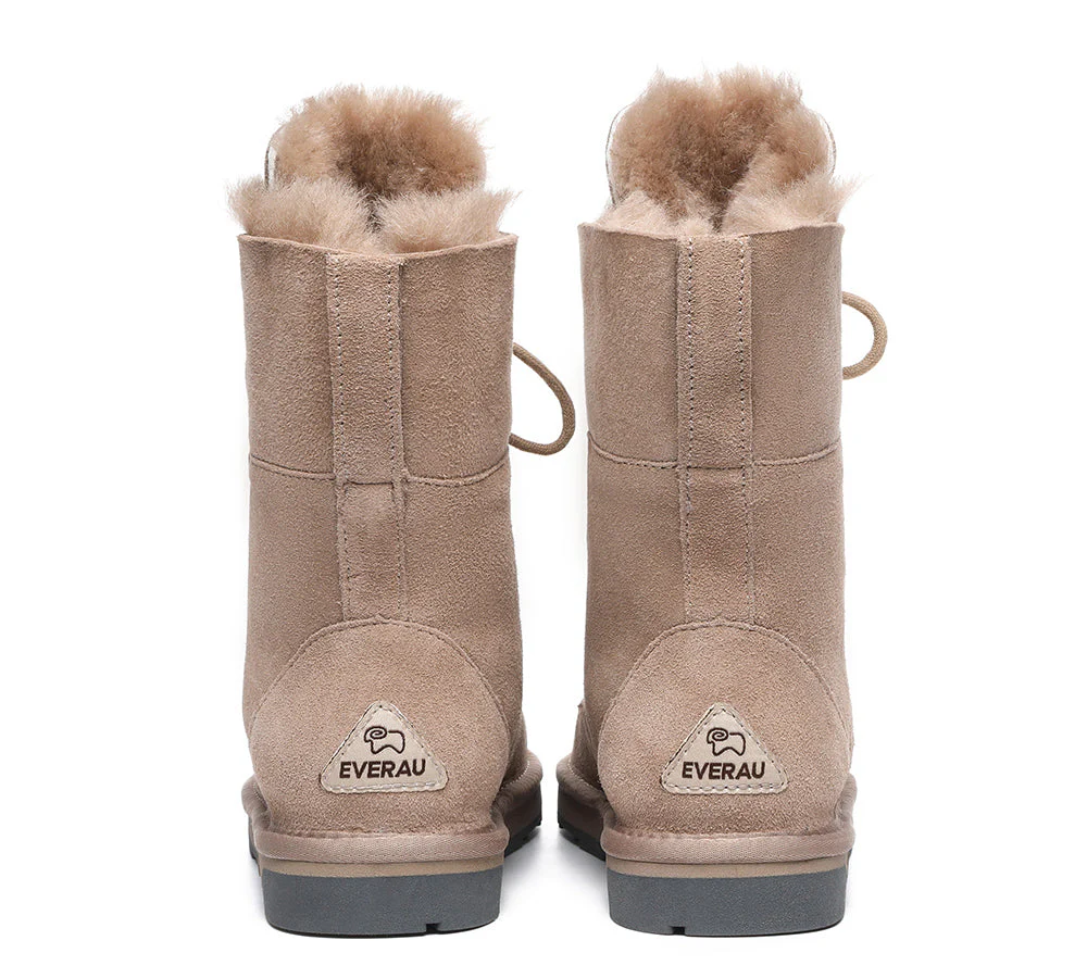 EVERAU® Women Sheepskin Wool Lace Up Ankle Fashion Boots Pathfinder - Image 13